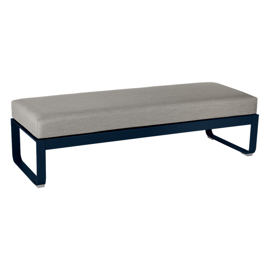 Fermob Bellevie 2-Seater Ottoman Bench – Deep Blue frame with Grey Taupe fabric cushions