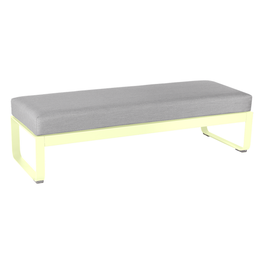 Fermob Bellevie 2-Seater Ottoman Bench – Frosted Lemon frame with Flannel Grey fabric cushions