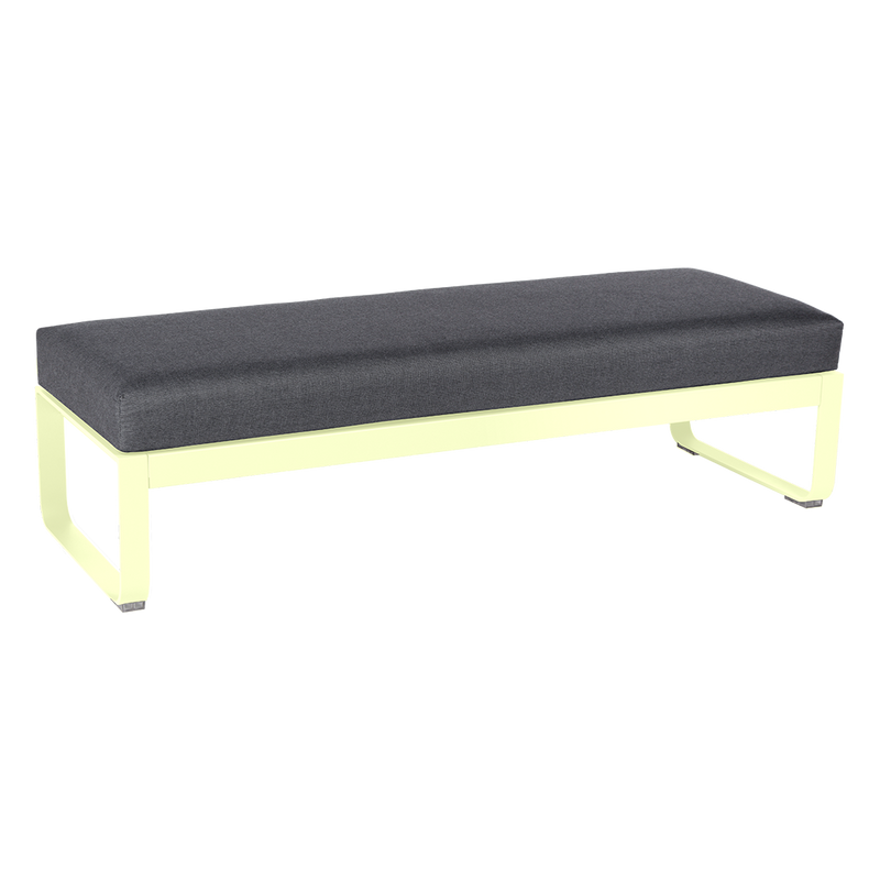 Load image into Gallery viewer, Fermob Bellevie 2-Seater Ottoman Bench – Frosted Lemon frame with Graphite Grey fabric cushions
