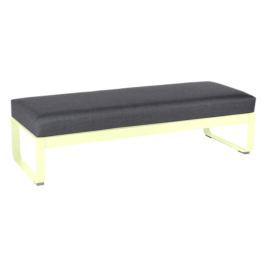 Fermob Bellevie 2-Seater Ottoman Bench – Frosted Lemon frame with Graphite Grey fabric cushions