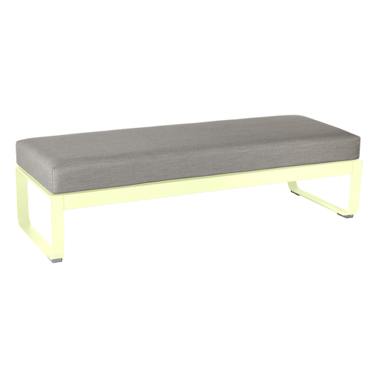 Fermob Bellevie 2-Seater Ottoman Bench – Frosted Lemon frame with Grey Taupe fabric cushions
