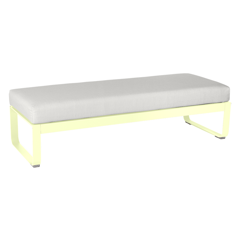 Load image into Gallery viewer, Fermob Bellevie 2-Seater Ottoman Bench – Frosted Lemon frame with Off-White fabric cushions
