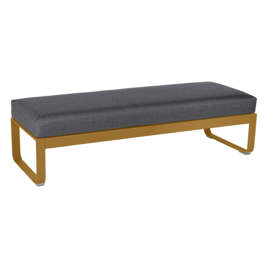 Fermob Bellevie 2-Seater Ottoman Bench – Gingerbread frame with Graphite Grey fabric cushions