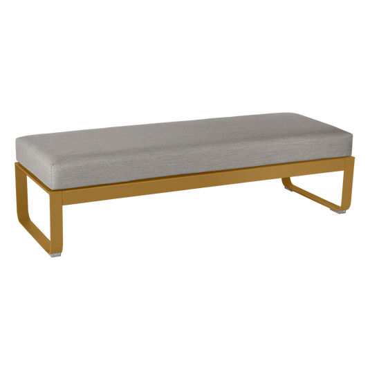 Fermob Bellevie 2-Seater Ottoman Bench – Gingerbread frame with Grey Taupe fabric cushions