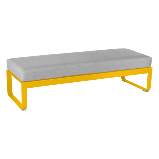 Fermob Bellevie 2-Seater Ottoman Bench – Honey frame with Flannel Grey fabric cushions