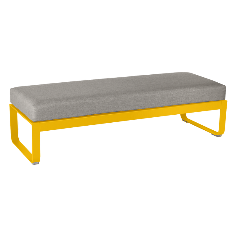 Load image into Gallery viewer, Fermob Bellevie 2-Seater Ottoman Bench – Honey frame with Grey Taupe fabric cushions
