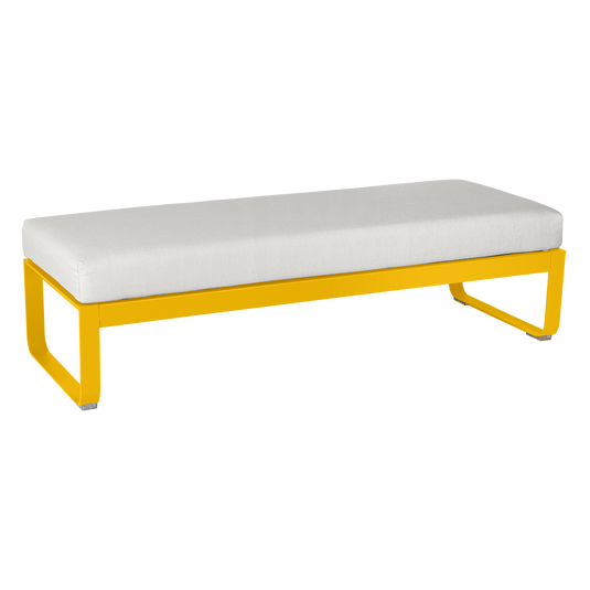 Fermob Bellevie 2-Seater Ottoman Bench – Honey frame with Off-White fabric cushions