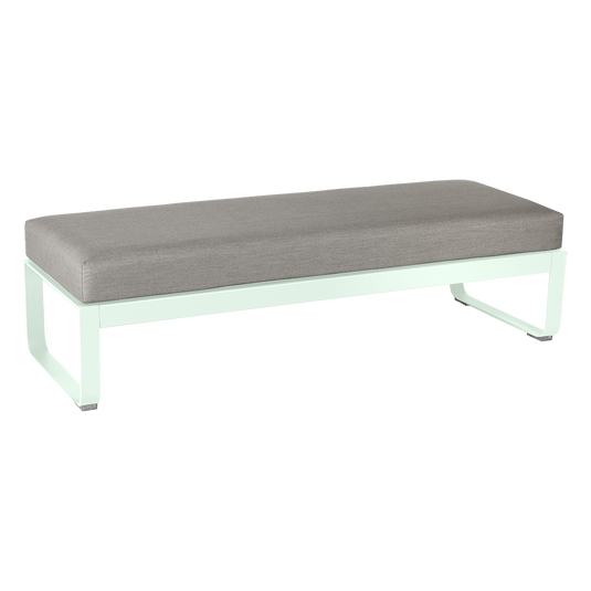 Fermob Bellevie 2-Seater Ottoman Bench – Ice Mint frame with Grey Taupe fabric cushions