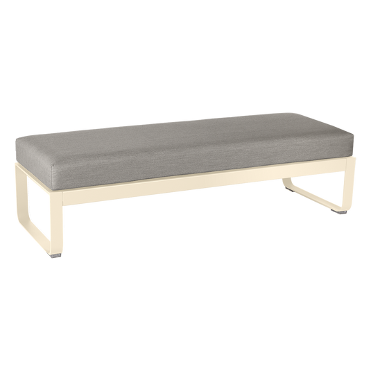 Fermob Bellevie 2-Seater Ottoman Bench – Latte Beige frame with Grey Taupe fabric cushions