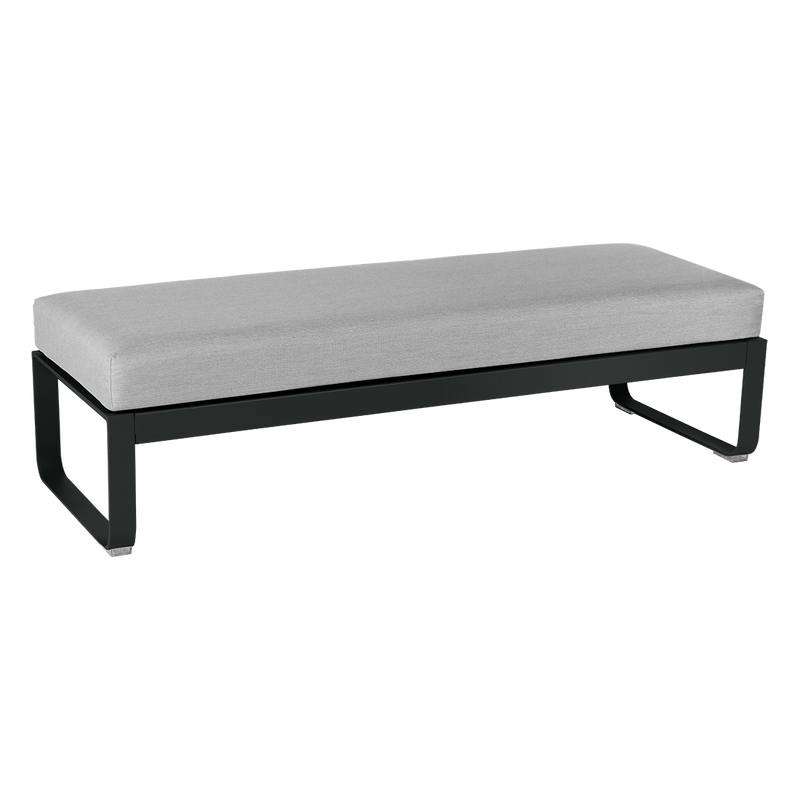 Load image into Gallery viewer, Fermob Bellevie 2-Seater Ottoman Bench – Liquorice frame with Flannel Grey fabric cushions
