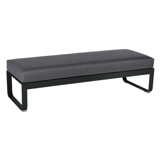 Fermob Bellevie 2-Seater Ottoman Bench – Liquorice frame with Graphite Grey fabric cushions