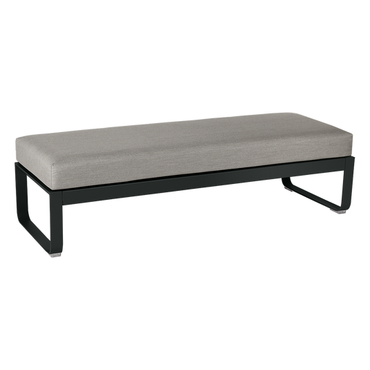 Fermob Bellevie 2-Seater Ottoman Bench – Liquorice frame with Grey Taupe fabric cushions