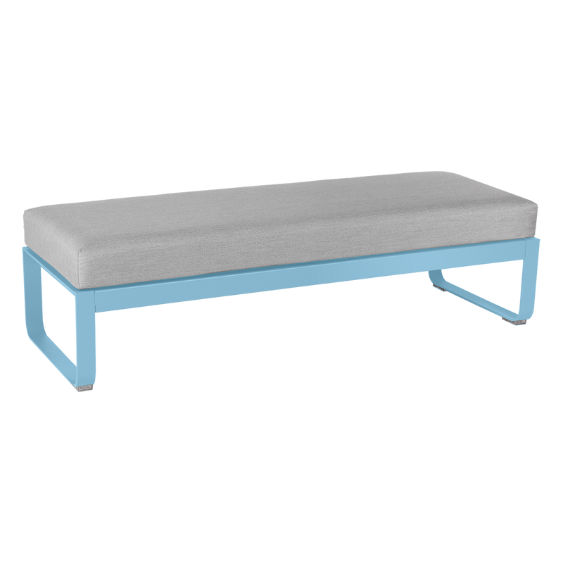 Load image into Gallery viewer, Fermob Bellevie 2-Seater Ottoman Bench – Maya Blue frame with Flannel Grey fabric cushions
