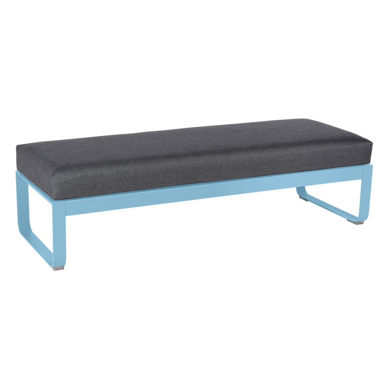 Load image into Gallery viewer, Fermob Bellevie 2-Seater Ottoman Bench – Maya Blue frame with Graphite Grey fabric cushions
