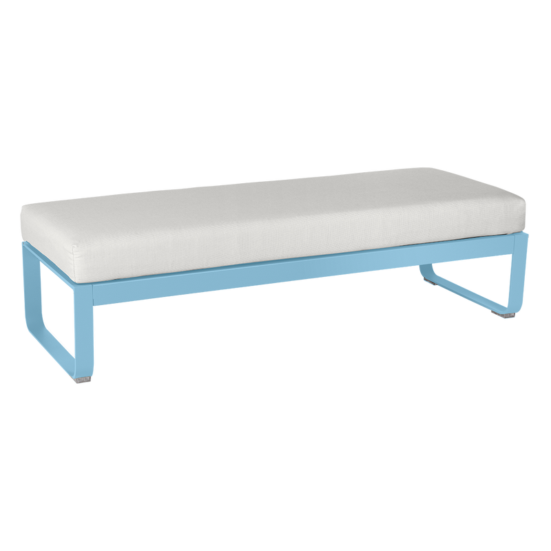Load image into Gallery viewer, Fermob Bellevie 2-Seater Ottoman Bench – Maya Blue frame with Off-White fabric cushions
