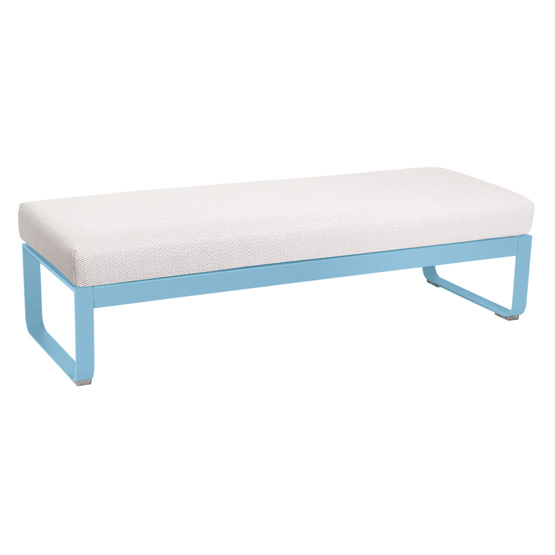 Load image into Gallery viewer, Fermob Bellevie 2-Seater Ottoman Bench – Maya Blue frame with Pearl fabric cushions
