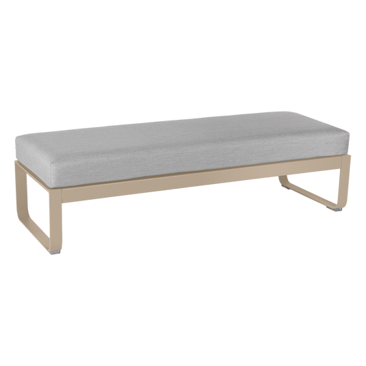 Fermob Bellevie 2-Seater Ottoman Bench – Nutmeg frame with Flannel Grey fabric cushions