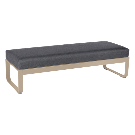 Fermob Bellevie 2-Seater Ottoman Bench – Nutmeg frame with Graphite Grey fabric cushions