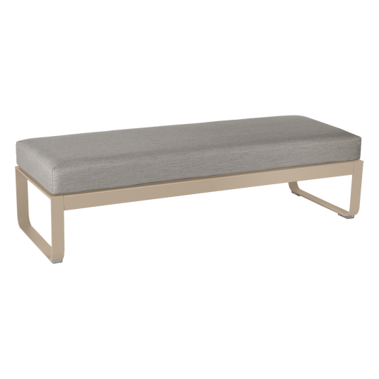 Fermob Bellevie 2-Seater Ottoman Bench – Nutmeg frame with Grey Taupe fabric cushions