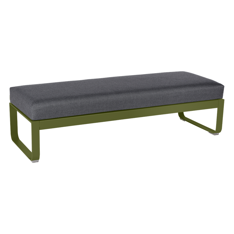 Load image into Gallery viewer, Fermob Bellevie 2-Seater Ottoman Bench – Pesto Green frame with Graphite Grey fabric cushions
