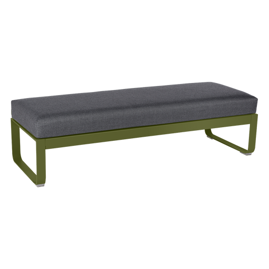 Fermob Bellevie 2-Seater Ottoman Bench – Pesto Green frame with Graphite Grey fabric cushions