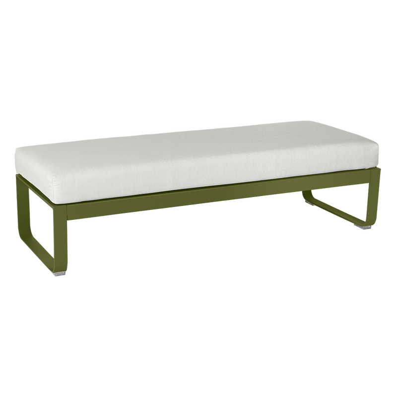 Load image into Gallery viewer, Fermob Bellevie 2-Seater Ottoman Bench – Pesto Green frame with Off-White fabric cushions
