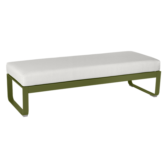 Fermob Bellevie 2-Seater Ottoman Bench – Pesto Green frame with Off-White fabric cushions