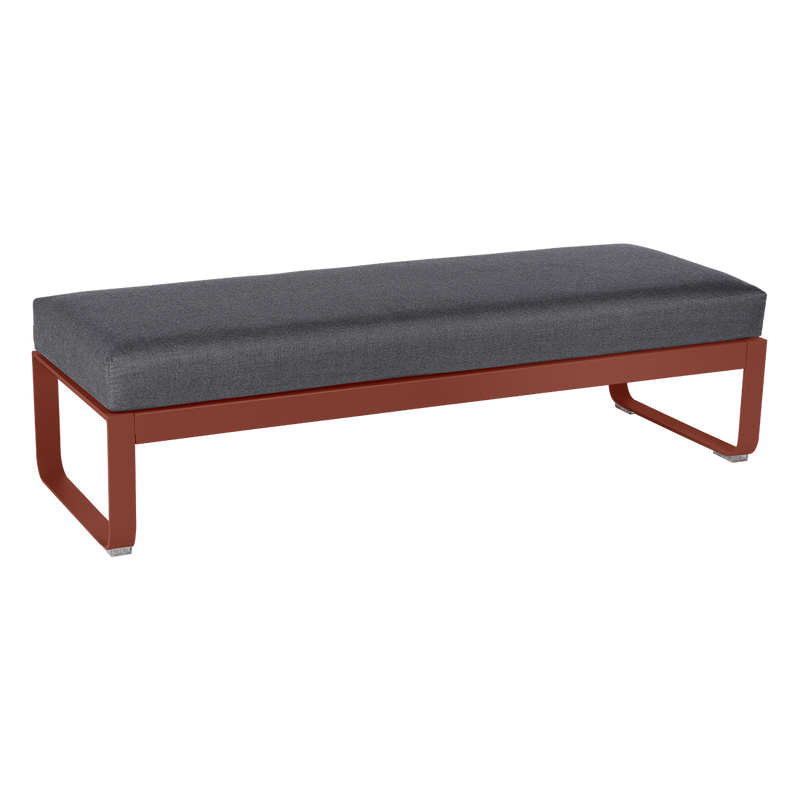 Load image into Gallery viewer, Fermob Bellevie 2-Seater Ottoman Bench – Red Ochre frame with Graphite Grey fabric cushions
