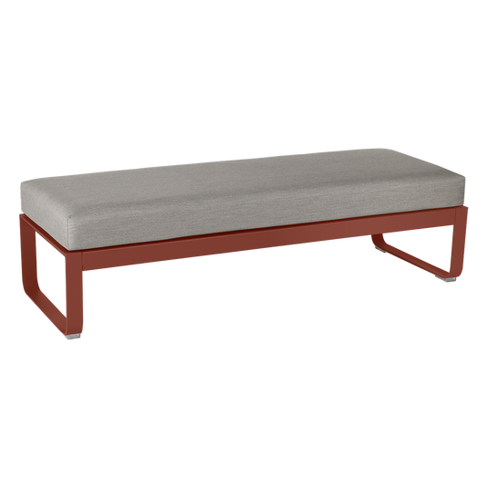 Fermob Bellevie 2-Seater Ottoman Bench – Red Ochre frame with Grey Taupe fabric cushions