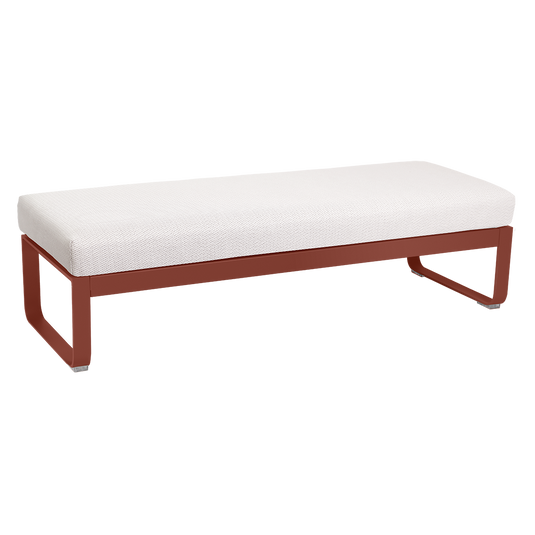 Fermob Bellevie 2-Seater Ottoman Bench – Red Ochre frame with Pearl fabric cushions