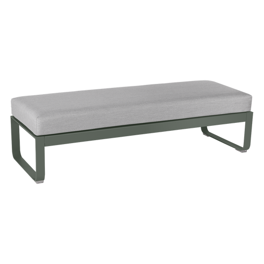 Fermob Bellevie 2-Seater Ottoman Bench – Rosemary frame with Flannel Grey fabric cushions