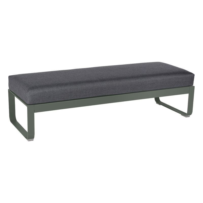 Load image into Gallery viewer, Fermob Bellevie 2-Seater Ottoman Bench – Rosemary frame with Graphite Grey fabric cushions
