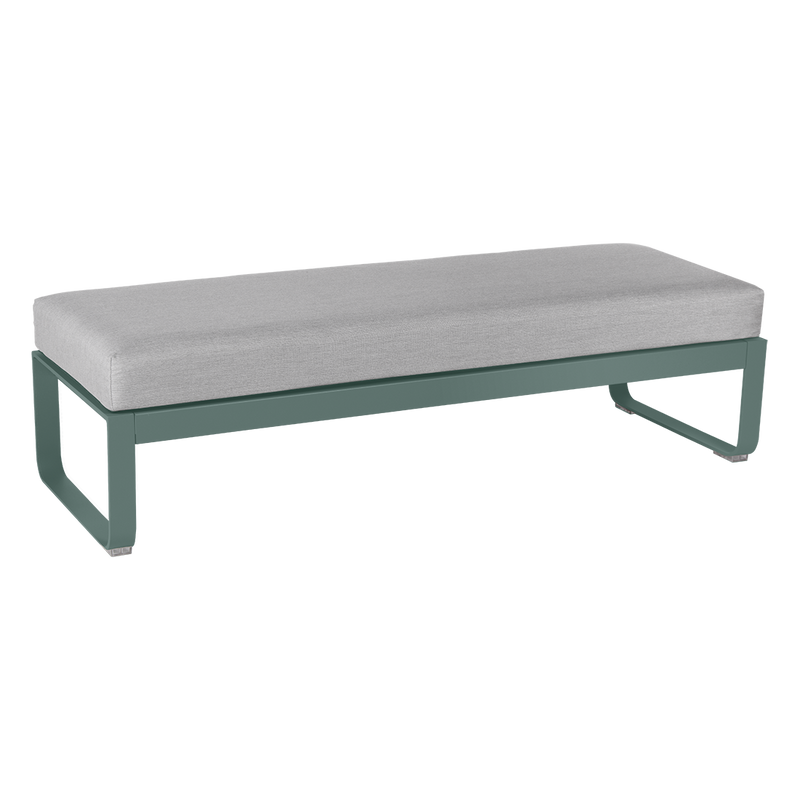 Load image into Gallery viewer, Fermob Bellevie 2-Seater Ottoman Bench – Storm Grey frame with Flannel Grey fabric cushions
