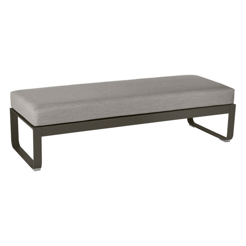 Load image into Gallery viewer, Fermob Bellevie 2-Seater Ottoman Bench – Tonka frame with Grey Taupe fabric cushions
