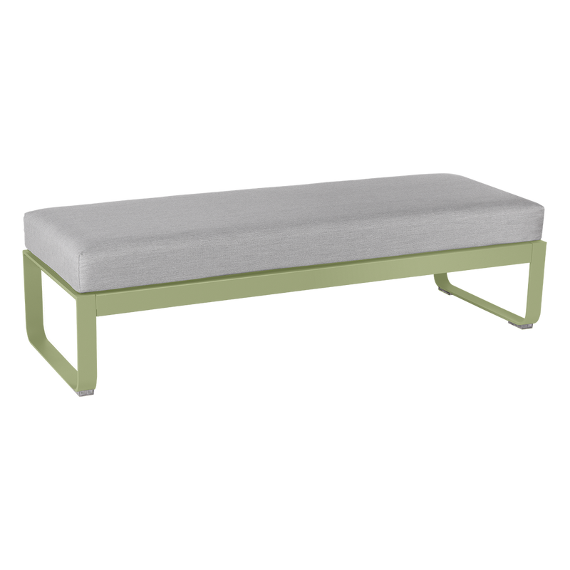 Load image into Gallery viewer, Fermob Bellevie 2-Seater Ottoman Bench – Willow Green frame with Flannel Grey fabric cushions
