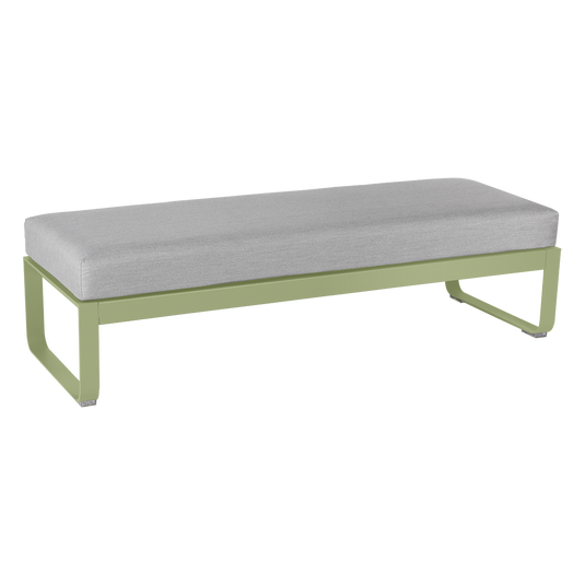 Fermob Bellevie 2-Seater Ottoman Bench – Willow Green frame with Flannel Grey fabric cushions