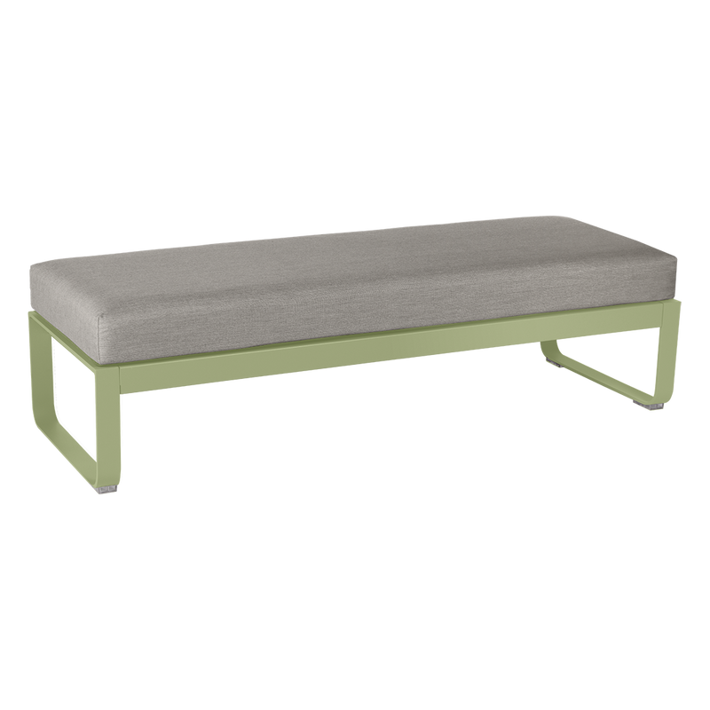 Load image into Gallery viewer, Fermob Bellevie 2-Seater Ottoman Bench – Willow Green frame with Grey Taupe fabric cushions

