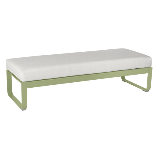 Fermob Bellevie 2-Seater Ottoman Bench – Willow Green frame with Off-White fabric cushions