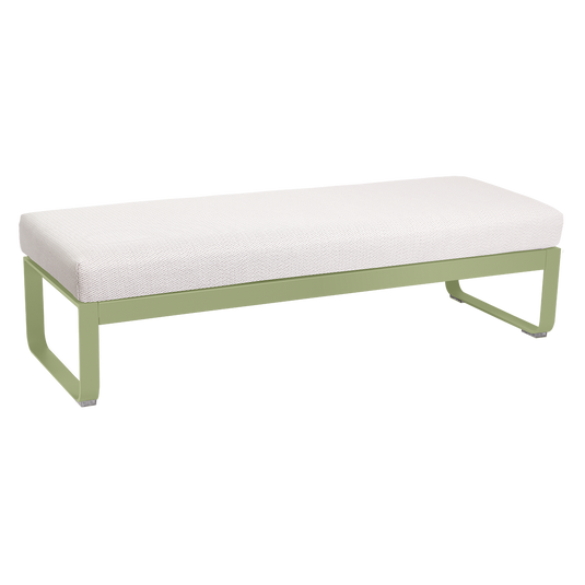 Fermob Bellevie 2-Seater Ottoman Bench – Willow Green frame with Pearl fabric cushions
