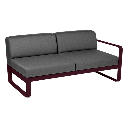 Fermob Bellevie 2-Seater Right Module – Black Cherry frame with Graphite Grey fabric cushions