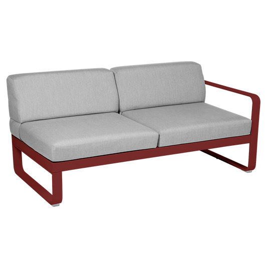 Fermob Bellevie 2-Seater Right Module – Chilli frame with Flannel Grey fabric cushions