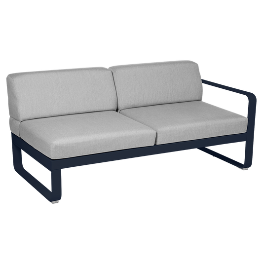 Fermob Bellevie 2-Seater Right Module – Deep Blue frame with Flannel Grey fabric cushions
