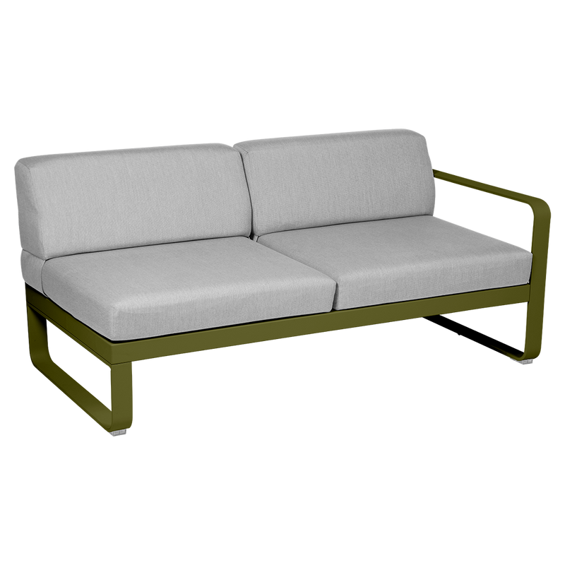 Load image into Gallery viewer, Fermob Bellevie 2-Seater Right Module – Pesto Green frame with Flannel Grey fabric cushions
