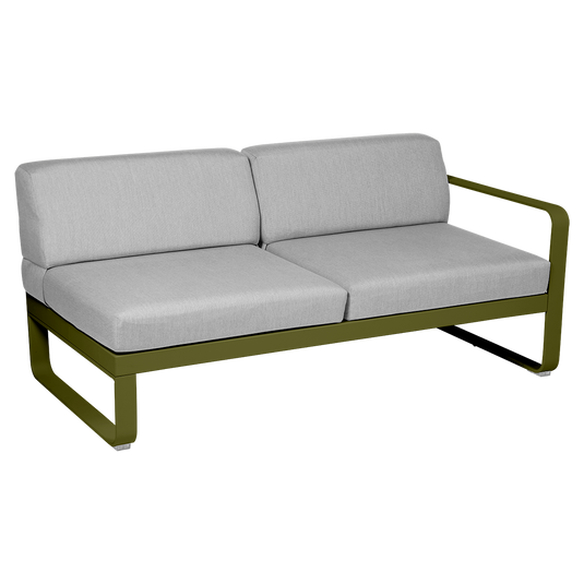 Fermob Bellevie 2-Seater Right Module – Pesto Green frame with Flannel Grey fabric cushions