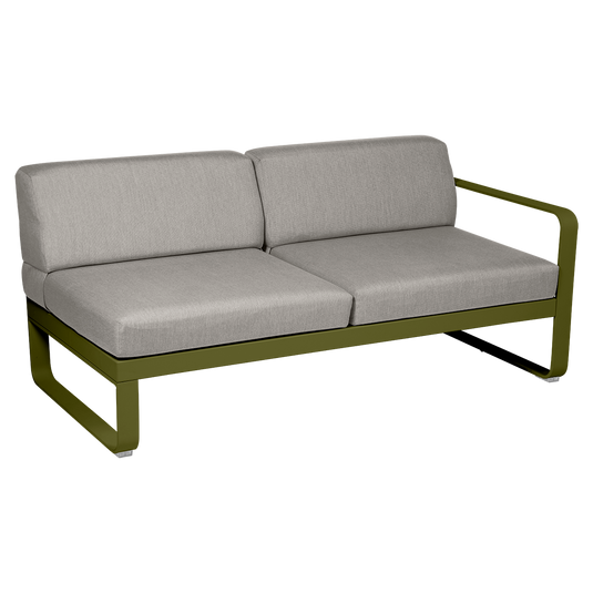 Fermob Bellevie 2-Seater Right Module – Pesto Green frame with Grey Taupe fabric cushions
