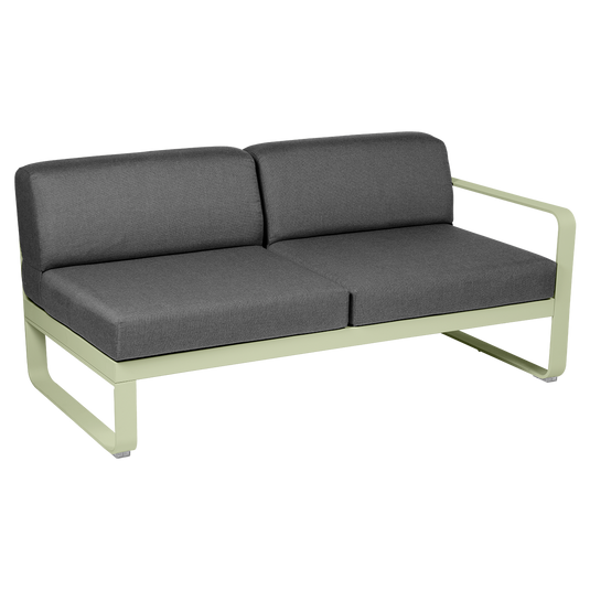 Fermob Bellevie 2-Seater Right Module – Willow Green frame with Graphite Grey fabric cushions