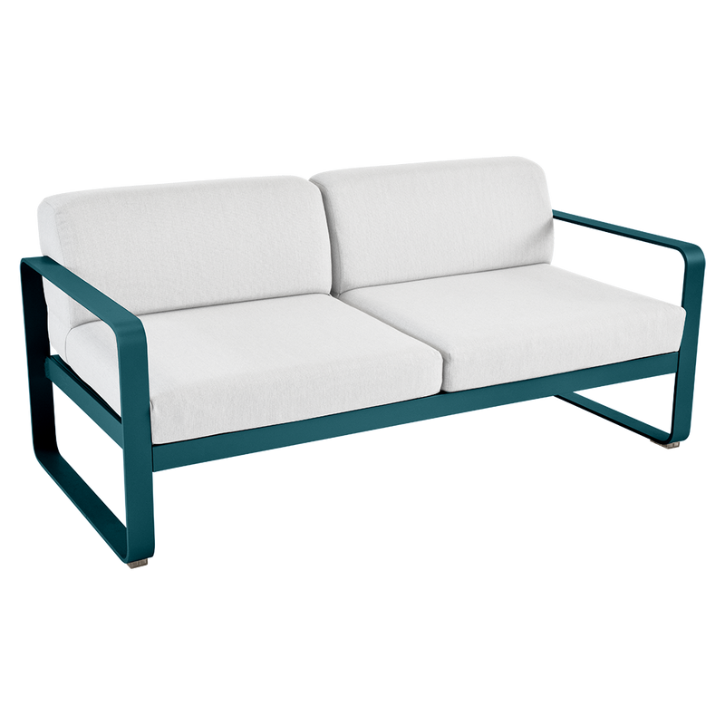 Load image into Gallery viewer, Fermob Bellevie 2-seater outdoor sofa– Acapulco Blue frame with Off-White fabric cushions
