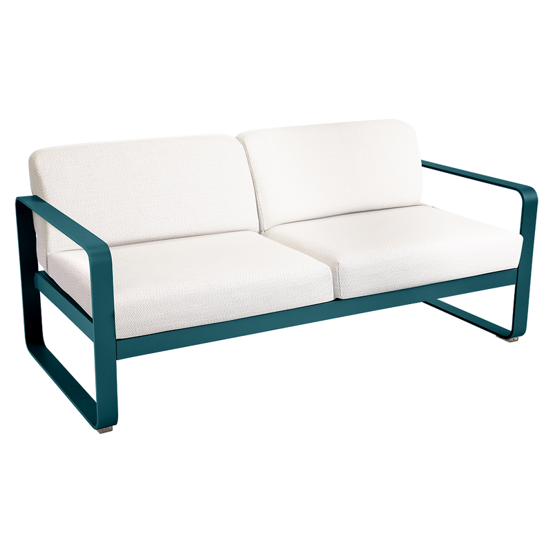 Load image into Gallery viewer, Fermob Bellevie 2-seater outdoor sofa– Acapulco Blue frame with Pearl fabric cushions
