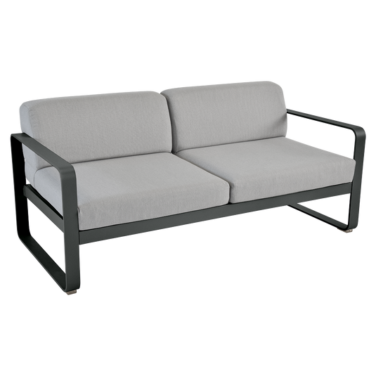 Fermob Bellevie 2-seater outdoor sofa– Anthracite frame with Flannel Grey fabric cushions