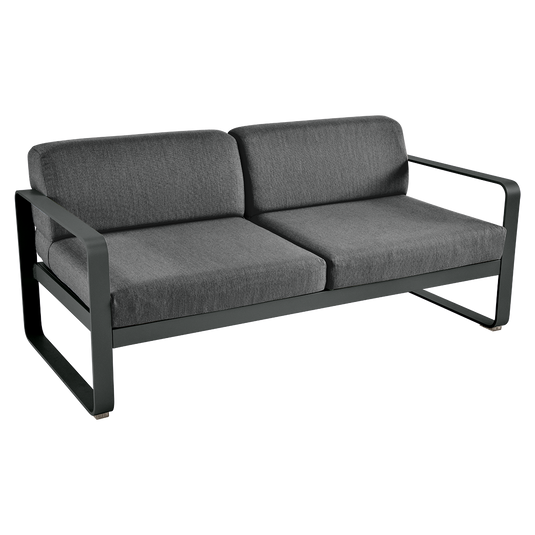 Fermob Bellevie 2-seater outdoor sofa– Anthracite frame with Graphite Grey fabric cushions